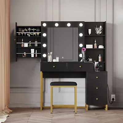 Vanity Dressing Desk Makeup Dresser Table With Stool Set & LED Lighted Mirror • $198.99