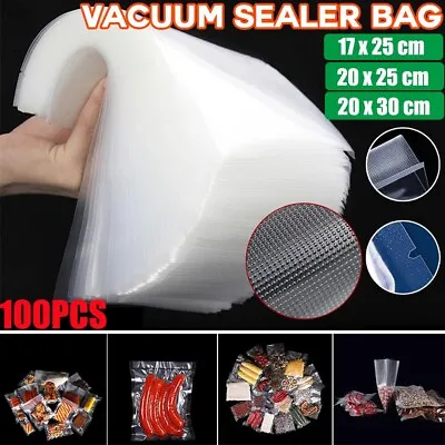 100Pcs Vacuum Sealer Food Saver Bags Storage Textured Pouches Seal Embossed Vac • £8.29