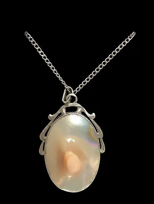 Vintage DECO STERLING SILVER “BLISTER PEARL” PENDANT CHAIN NECKLACE-7.7 Grams • $99.99