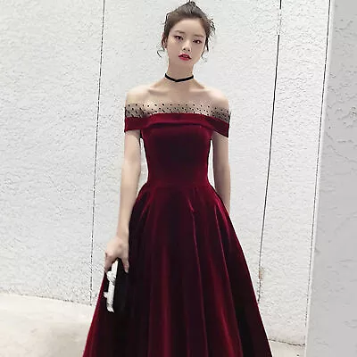 £66.68 • Buy Women Long Burgundy Dress Wedding Prom Party Gown Off Shoulder Lace Up Elegant