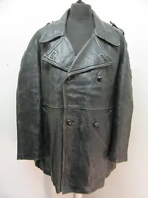 VINTAGE 70's FRENCH LEATHER POLICE OFFICER JACKET SIZE XXL HAS ISSUES • £49