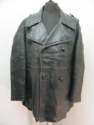VINTAGE 70's FRENCH LEATHER POLICE OFFICER JACKET SIZE XXL HAS ISSUES • £49