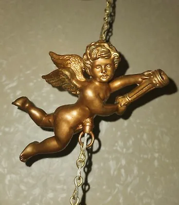 Vintage Cherub Pendant With Hand Made Glass Shade Ceiling Fixture Chandelier • $255
