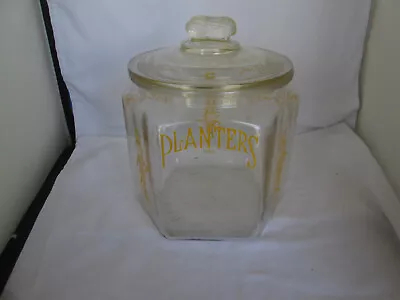 Planters Hexagonal Yellow MR. PEANUT Glass Counter Jar With Peanut Lid VTG HTF • $124.99