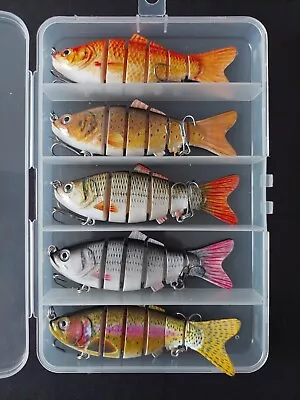 Lifelike Swimbait Crankbait Fishing Lures 5 Pack Lot Tackle Box Multi Jointed  • $22.99