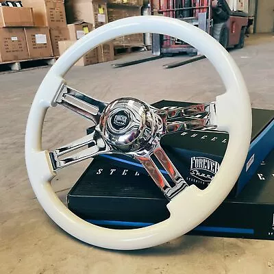 18  White Steering Wheel Chrome 4 Spoke Freightliner Kenworth Peterbilt Volvo • $172.88