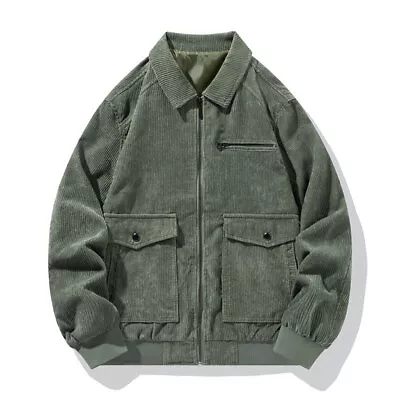 $55.81 • Buy Vintage Men Loose Corduroy Long Sleeve Trucker Jacket Casual Solid Color Outwear