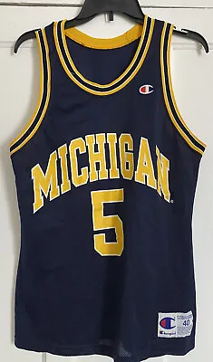 Vintage 90’s Michigan Wolverines Jalen Rose Fab Five 5 Champion Jersey Sz 40 • $49.99