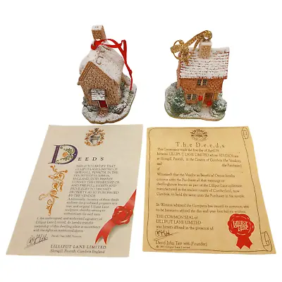 1993 Lilliput Lane Robin Mistletoe Cottage Christmas Ornament Lot Of 2 Deeds Box • $29.90