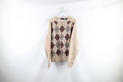 Vtg 70s Streetwear Mens L Distressed Argyle Diamond Shetland Wool Knit Sweater • $50.96