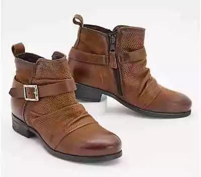 Miz Mooz Leather Ankle Boots With Buckle - Suzy-Hazelnut-EU37 (US 6.5-7) A607626 • $69.99