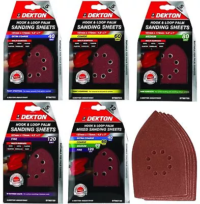 Dekton Detail Palm Sanding Pads Triangle Sheets 40 60 80 120 Or Mixed Grit 107mm • £3.99