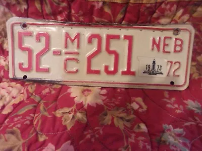 1972 W/ 1973 Sticker NEBRASKA MOTORCYCLE LICENSE PLATE 52-MC 251 Kearney County • $6.48