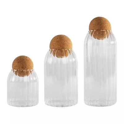 £16.99 • Buy Cork Ball Lid Glass Storage Jars - Set Of 3 Ribbed | M&W