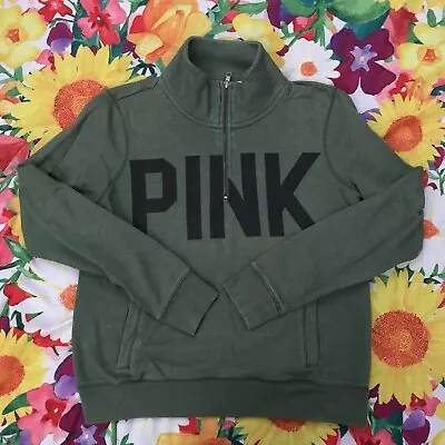 Women's Victoria’s Secret PINK Olive Army Green Half Zip Sweatshirt Sweater M • $19.99