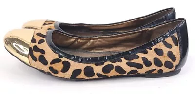 Me Too Flats Womens Size 10 M Leather Leopard Print Faux Calf Hair Gold Toe Kim • $18