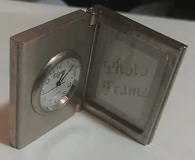 Vtg Elgin Quartz Silver Tone Miniature Folding Clock With Picture Frame • $10