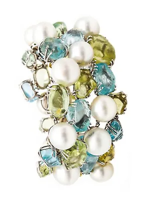 Salavetti Pearls Bracelet In 18Kt White Gold With 108 Ctw Aquamarines And Beryl • $19750