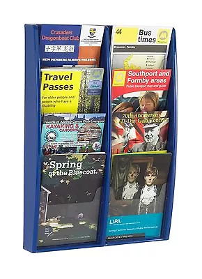 Blue Wall Mounted Leaflet Holder / Rack With 8 X A5 Portrait Pockets • £60