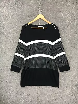 Millers Women Jumper 16 Black Stripe Long Sleeve Open Knit Lightweight Casual XL • $19.95