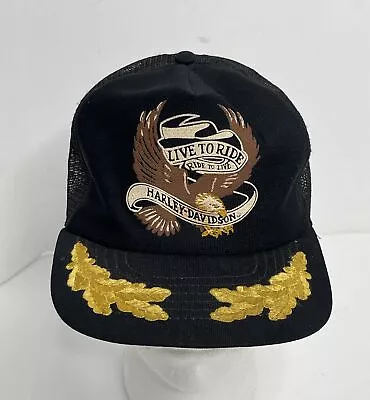 Vintage 80s Harley Davidson Scrambled Eggs Trucker Hat SnapBack Mesh Eagle • $99.95