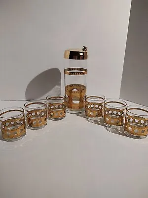 Vintage Mid Century Modern Culver Antigua 22k Gold Glasses & Mixer MCM Barware • $145