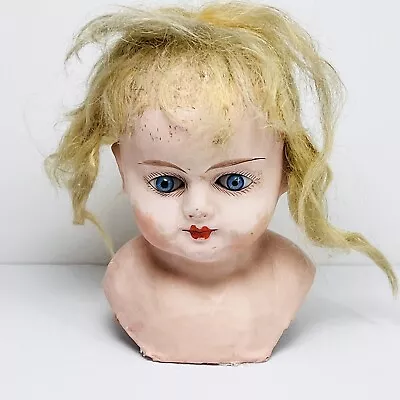 VTG Composition Paper Mache Doll Head Damage Parts Replacement Blue Eyes Creepy • $34.99