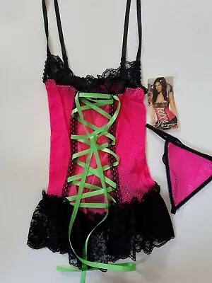 Shirley Of Hollywood Neon Pink Fishnet Chemise Sexy Designer Lingerie Nightwear • £22.50