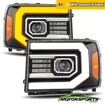 [Sequential Signal/DRL] For 07-13 GMC Sierra Polish Black Projector Headlights • $346.98