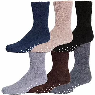 Mens Fuzzy And Soft Holiday Socks Anti Slip Socks Sole 6 Pack Size 10-13  • $17.99