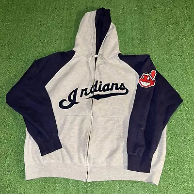 Majestic MLB Cleveland Indians Full Zip Hooded Casual Jacket - Mens XXL • $25