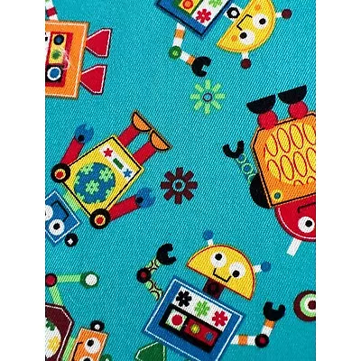 Fabric - OOP Doodles Playful Tossed Robots On Jade Cotton 108 X 44 Inches WASHED • $27.95