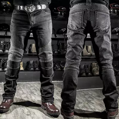 Men's Motorcycle Jeans Denim Motorbike Trousers Waist Knee Protection Pad Pants • $52.99