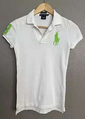 Polo Ralph Lauren The Skinny Polo Women XS White Big Green Pony #3 Logo 90’s • $22.09