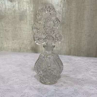 Vintage Irice Ribbon & Bowl Perfume Bottle With Stopper Pressed Glass • $17.50