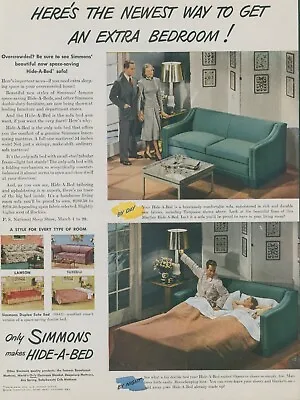 1948 Simmons Hide A Bed Sofa Extra Bedroom Duplex Double Vintage Print Ad AH1 • $12.79