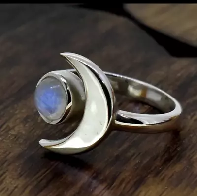 Moonstone Ring Half Moon Handmade Solid 925 Sterling Silver Ring Statement Band • £12.52