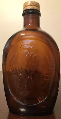 Vintage Log Cabin Syrup Amber Flask Bottle USA Bicentennial Indian Head • $8.75