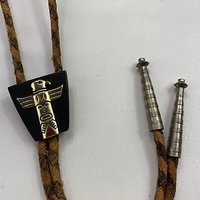 Vintage Hickok Bolo Tie Native American Totem Pole Eagle Western String Cord • $19.90