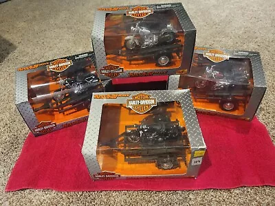 NOS Complete Set (4) Maisto 1:18 Harley Davidson Motorcycle Tow & Show Trailers • $74.99