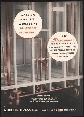 1956 Mueller Brass Co- Copper Piping Plumbing Port Huron MI VTG Trade Print Ad • $14.65