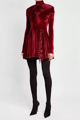 🖤 Y PROJECT Bordeaux Red Velvet Ruched Mock Neck Mini Dress 4 US 36 RIHANNA • $336.75