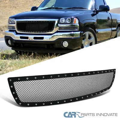 Fits 03-06 GMC Sierra 1500 Pickup Upper Main Mesh Rivet Black S/S Grille Insert • $120.95