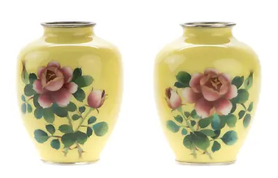 C. 1940s Japanese Yellow Cloisonné Vases - A Pair • $1237.25