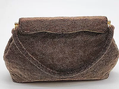 Vintage EVENING BAG Copper/Bronze Beaded Handbag Hong Kong Purse 1960's • $26.99