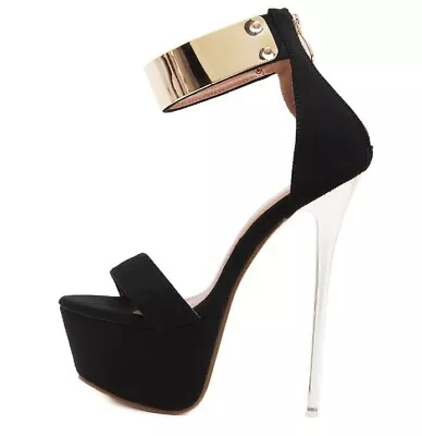 Women Open Toe Metal Stiletto Party Platform Zipper Sandals High Heels Shoes • $88.12