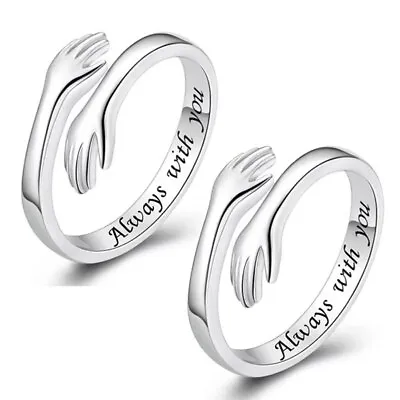 925 Sterling Silver Love Hug Ring Band Open Finger Adjustable Womens Jewelry UK • £6.29
