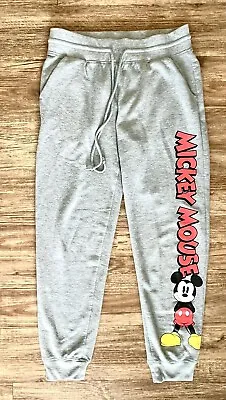 Disney Mickey Mouse Women Sz M Gray Sweatpants Pull Cord Appliqué Polyester Bl  • $8