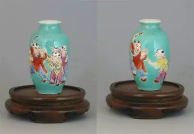 Pair Old Chinese Famille Rose Porcelain Mini Scholar Vases With Qianlong Mark • $425