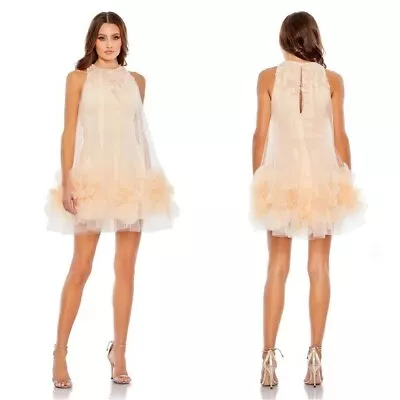 Mac Duggal 11294 Halter Neck Flowy Petal A-Line Mini Dress Size 0 NWT Peach • $400